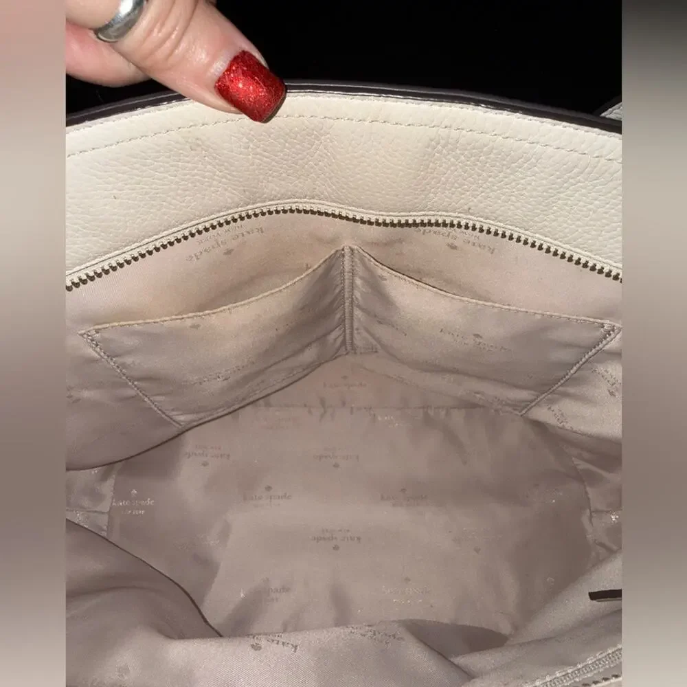 Kate Spade Hayes Ivory Pebbled Leather Double Handles Zip Tote Bag - NWT $379 - Picture 11 of 16